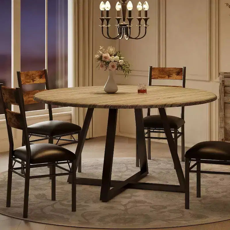 COZONY 5-Piece Round Dining Table Set for 4, Wooden Kitchen Table with 4 Upholstered Chairs for Apartment and Small Dining Room