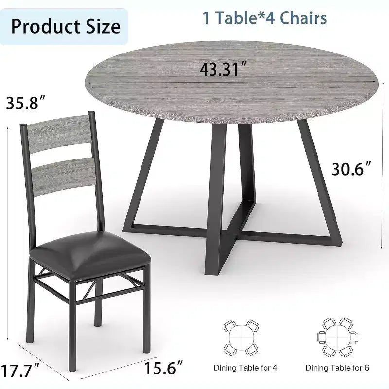 COZONY 5-Piece Round Dining Table Set for 4, Wooden Kitchen Table with 4 Upholstered Chairs for Apartment and Small Dining Room