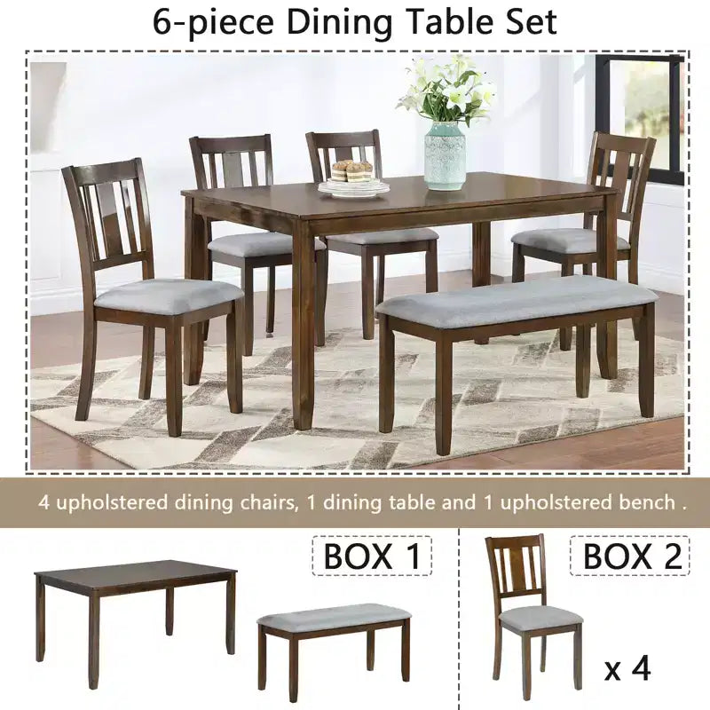 sumyeg Ensemble de 6 pièces de table à manger rectangulaire avec chaises et banc pour cuisine ou salle à manger