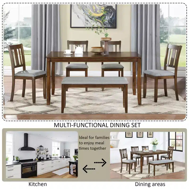 sumyeg Ensemble de 6 pièces de table à manger rectangulaire avec chaises et banc pour cuisine ou salle à manger