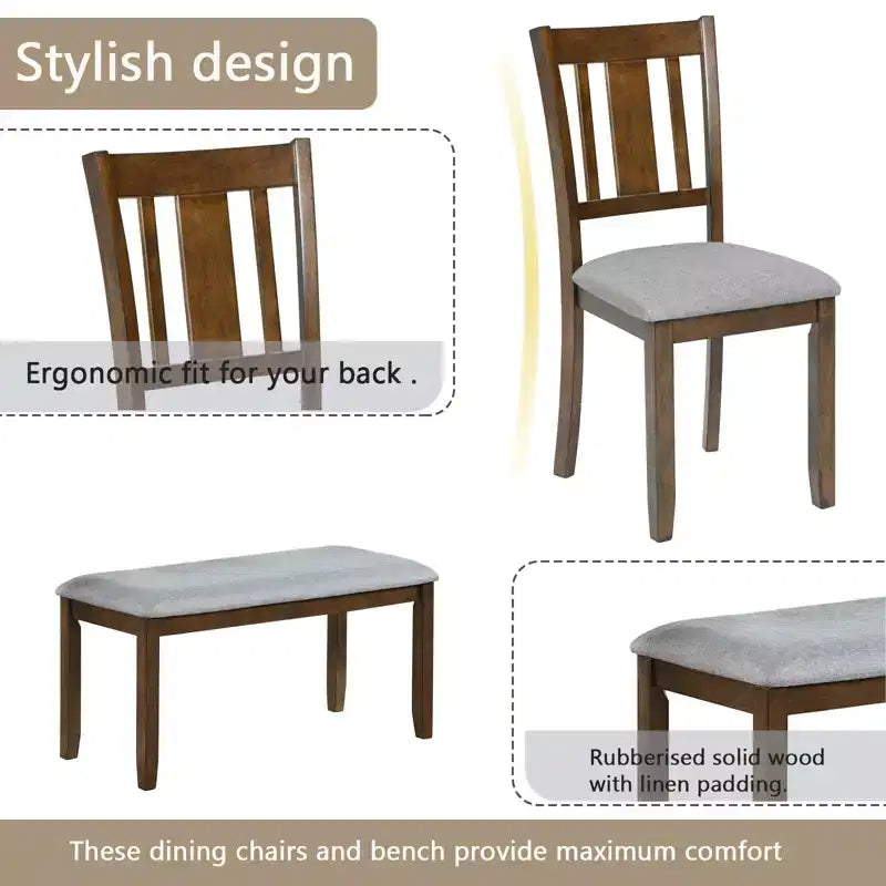 sumyeg Ensemble de 6 pièces de table à manger rectangulaire avec chaises et banc pour cuisine ou salle à manger
