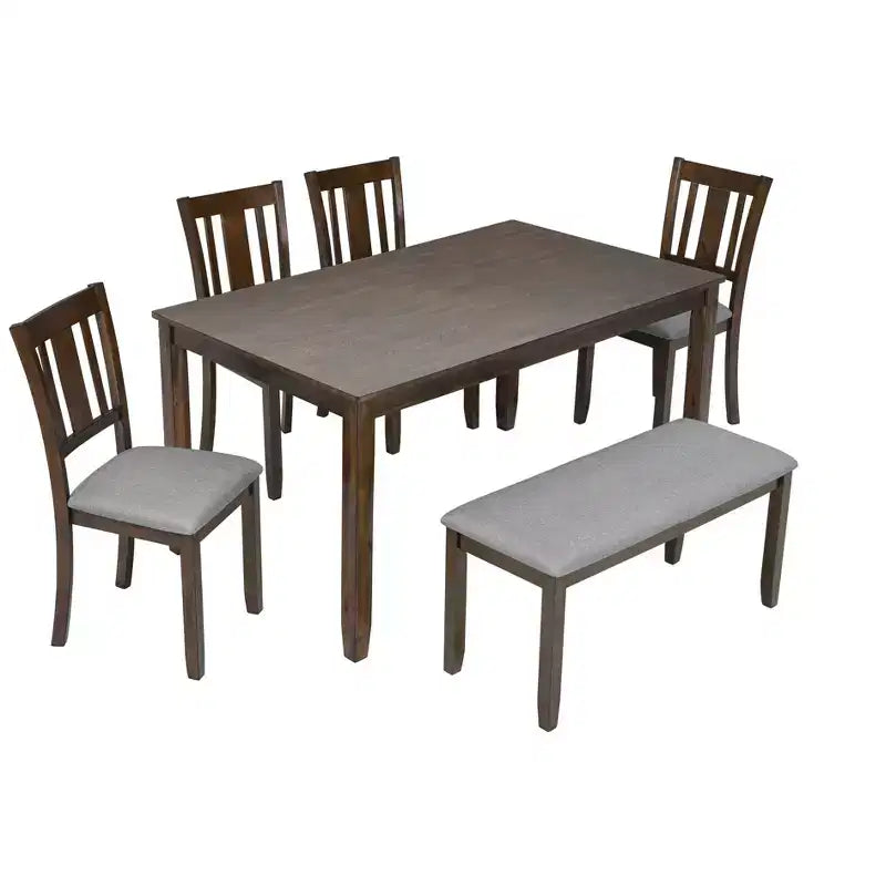 sumyeg Ensemble de 6 pièces de table à manger rectangulaire avec chaises et banc pour cuisine ou salle à manger