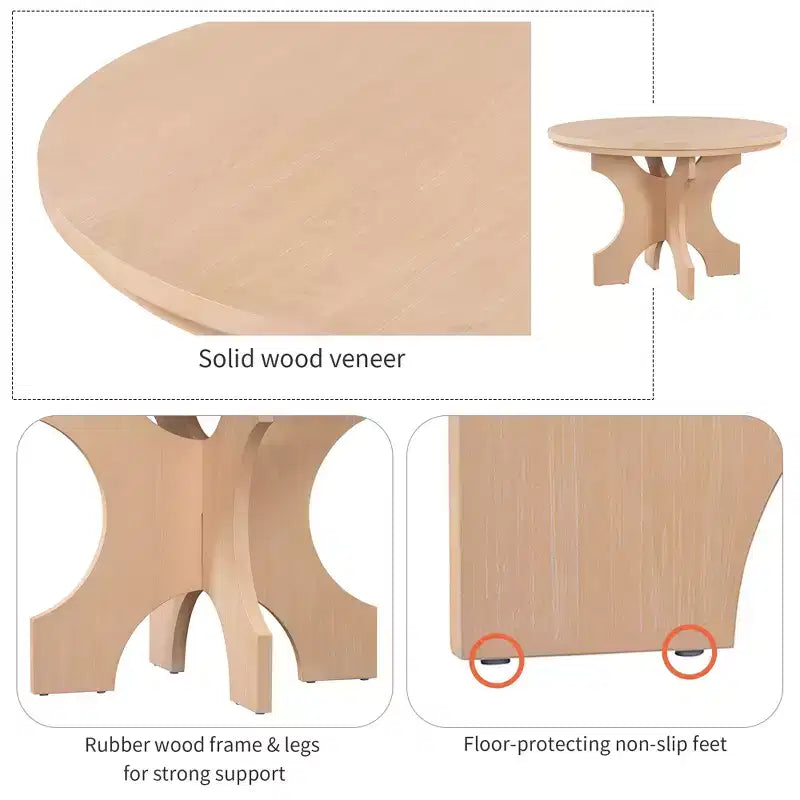 GDFStudio Agnes 5 Piece Rustic Round Dining Set with Upholstered Chairs and Curved Bench