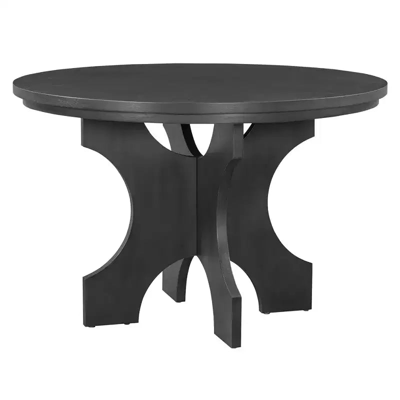 GDFStudio Agnes 5 Piece Rustic Round Dining Set with Upholstered Chairs and Curved Bench
