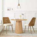 Round Dining Table Set for 2, Modern 35 Pedestal Table and Upholstered Dining Chairs with Rattan Backs, Perfect for Small Space Dining-Panipeachy