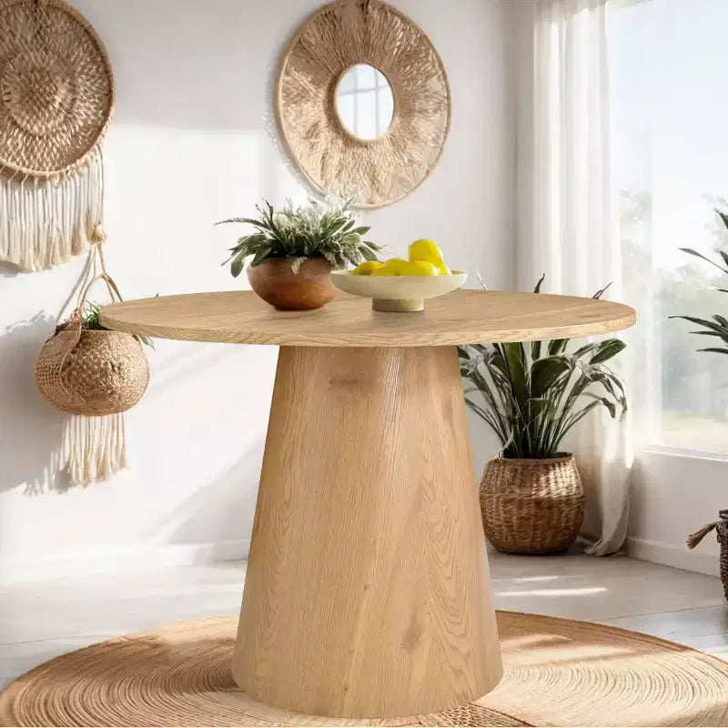 Round Dining Table Set for 2, Modern 35 Pedestal Table and Upholstered Dining Chairs with Rattan Backs, Perfect for Small Space Dining-Panipeachy
