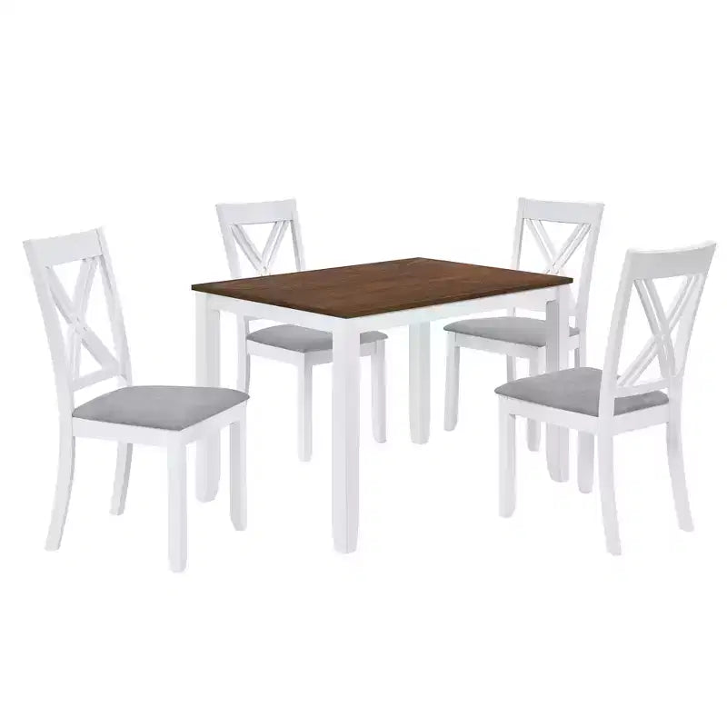 GDFStudio Tierney Rustic Rubberwood 5 Piece Upholstered Dining Set with 4 X-Back Chairs