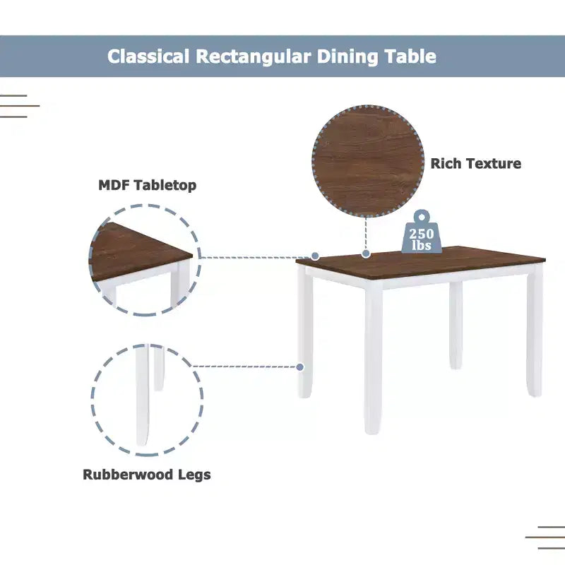 GDFStudio Tierney Rustic Rubberwood 5 Piece Upholstered Dining Set with 4 X-Back Chairs