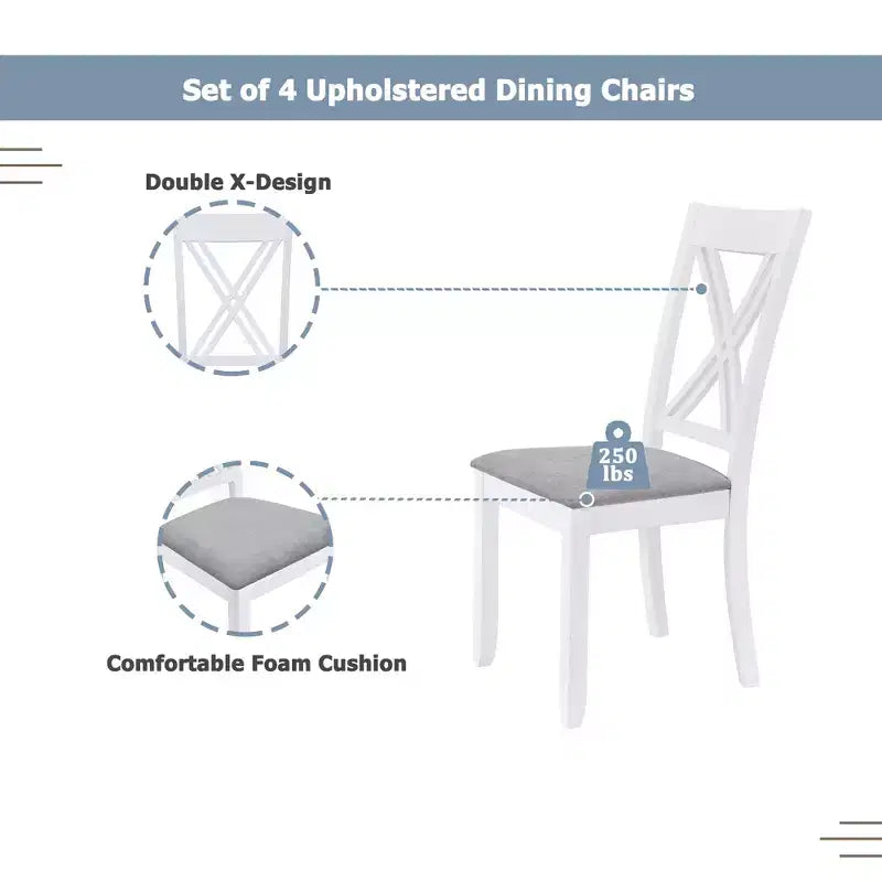 GDFStudio Tierney Rustic Rubberwood 5 Piece Upholstered Dining Set with 4 X-Back Chairs