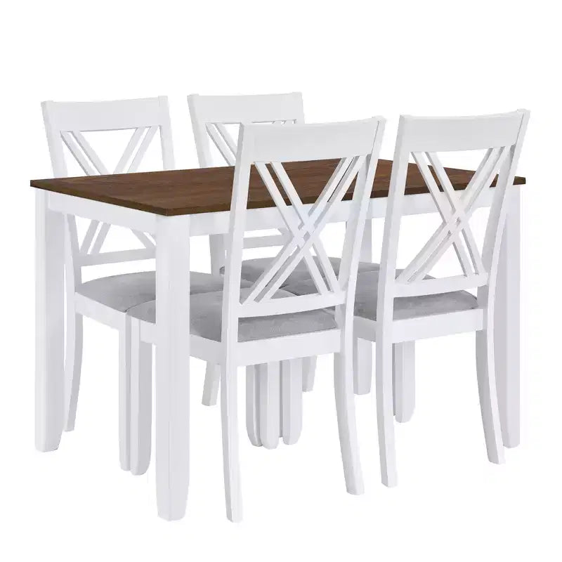 GDFStudio Tierney Rustic Rubberwood 5 Piece Upholstered Dining Set with 4 X-Back Chairs