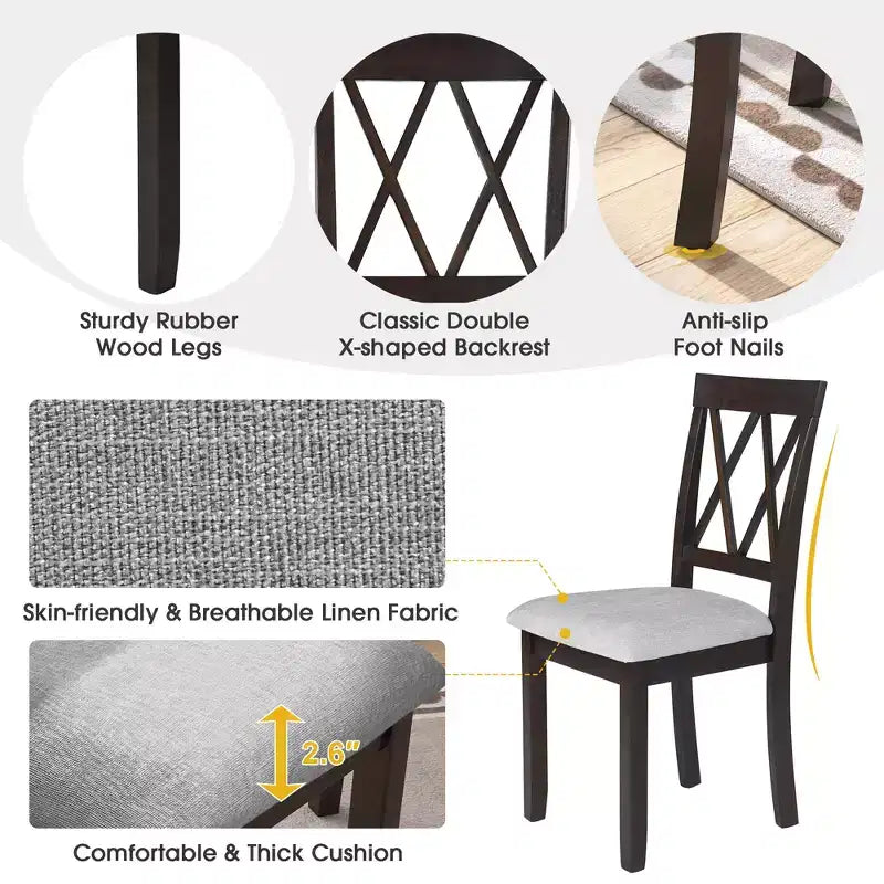 3 Piece Expandable Dining Set with 2 Upholstered Chairs, Wood Dining Table with Drop Leaf for Small Place