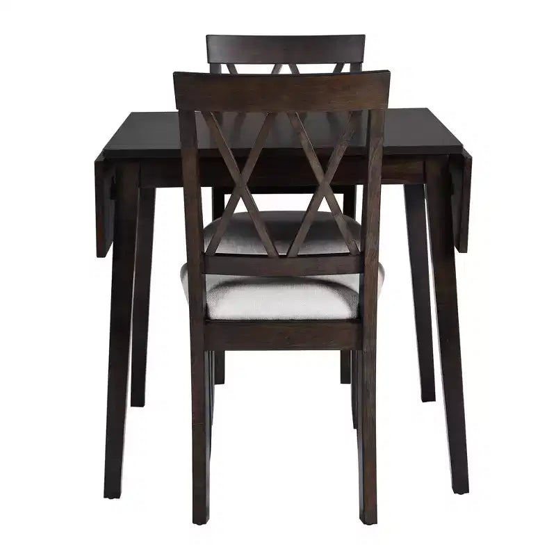 3 Piece Expandable Dining Set with 2 Upholstered Chairs, Wood Dining Table with Drop Leaf for Small Place