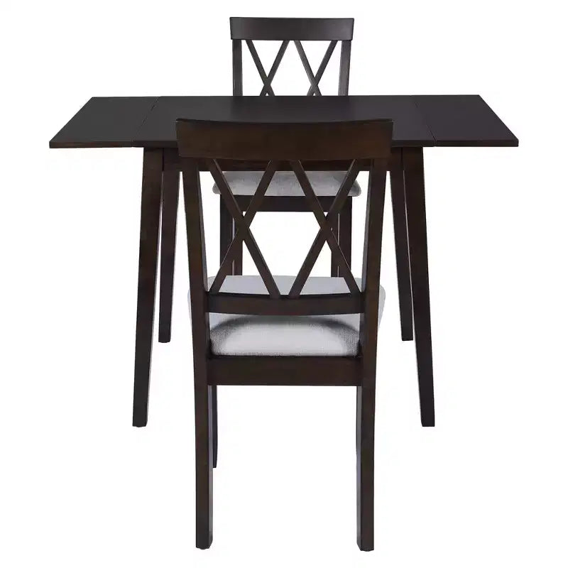 3 Piece Expandable Dining Set with 2 Upholstered Chairs, Wood Dining Table with Drop Leaf for Small Place