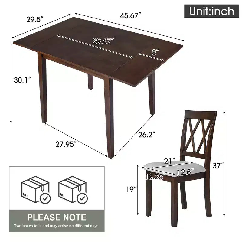 3 Piece Expandable Dining Set with 2 Upholstered Chairs, Wood Dining Table with Drop Leaf for Small Place