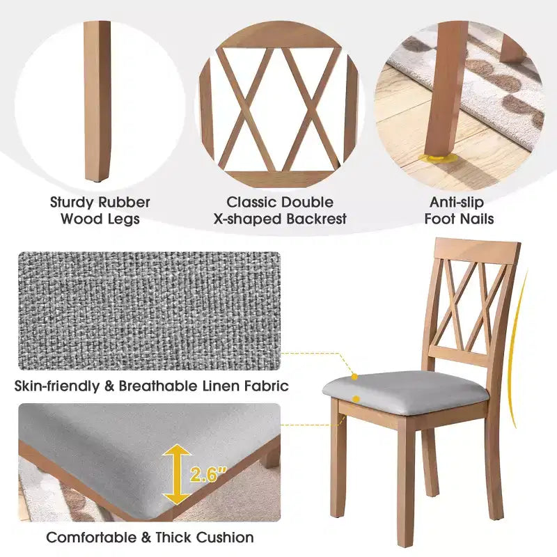 3 Piece Expandable Dining Set with 2 Upholstered Chairs, Wood Dining Table with Drop Leaf for Small Place