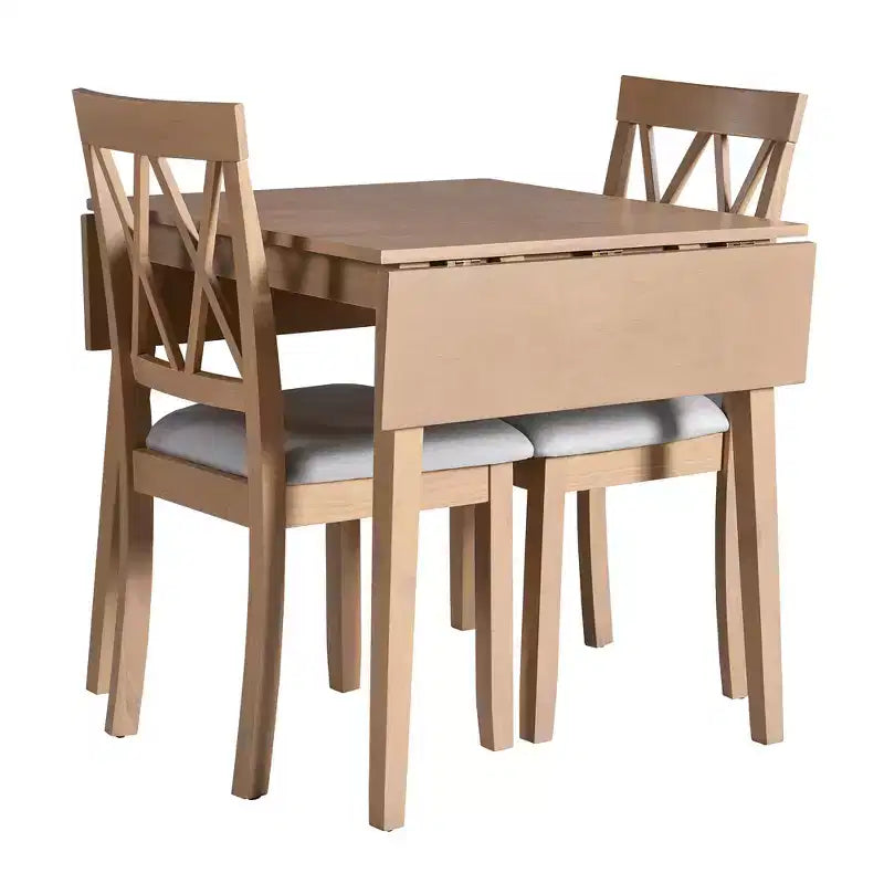 3 Piece Expandable Dining Set with 2 Upholstered Chairs, Wood Dining Table with Drop Leaf for Small Place
