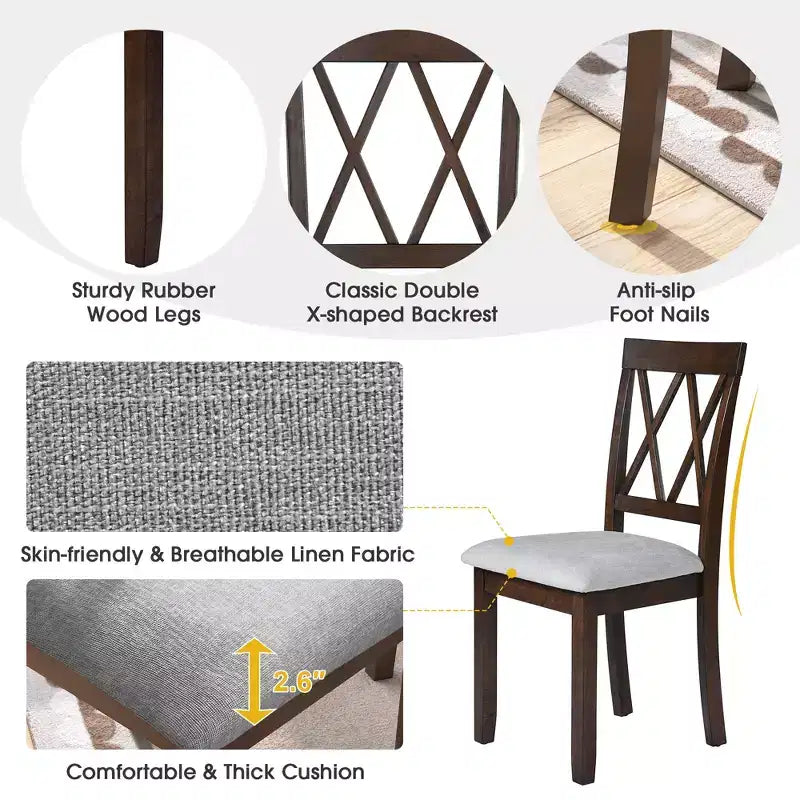 3 Piece Expandable Dining Set with 2 Upholstered Chairs, Wood Dining Table with Drop Leaf for Small Place