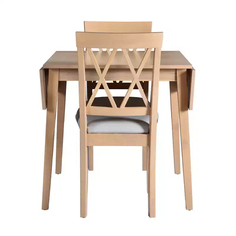 3 Piece Expandable Dining Set with 2 Upholstered Chairs, Wood Dining Table with Drop Leaf for Small Place
