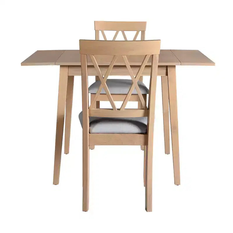 3 Piece Expandable Dining Set with 2 Upholstered Chairs, Wood Dining Table with Drop Leaf for Small Place