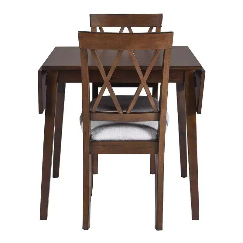 3 Piece Expandable Dining Set with 2 Upholstered Chairs, Wood Dining Table with Drop Leaf for Small Place