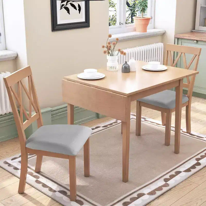 3 Piece Expandable Dining Set with 2 Upholstered Chairs, Wood Dining Table with Drop Leaf for Small Place