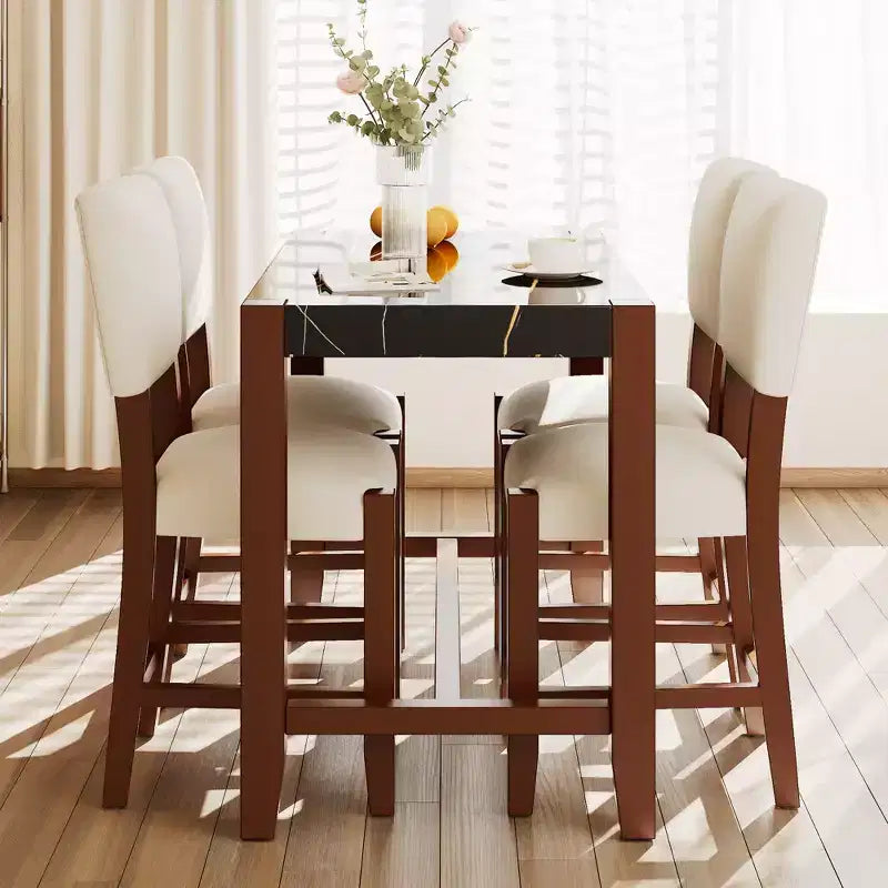 Ensemble de table à manger en marbre hauteur comptoir pour 4 personnes, ensemble de table de bar 5 pièces avec 4 chaises rembourrées pour salle à manger, pub, cuisine, petit espace