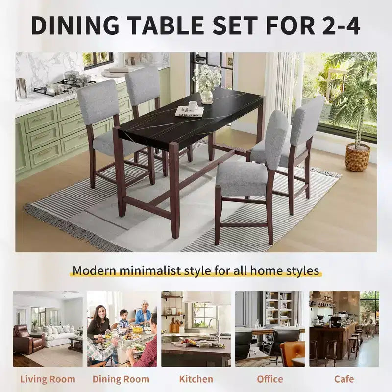 Ensemble de table à manger en marbre hauteur comptoir pour 4 personnes, ensemble de table de bar 5 pièces avec 4 chaises rembourrées pour salle à manger, pub, cuisine, petit espace