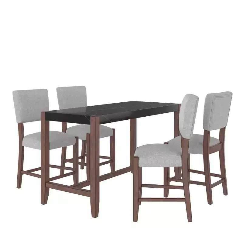 Ensemble de table à manger en marbre hauteur comptoir pour 4 personnes, ensemble de table de bar 5 pièces avec 4 chaises rembourrées pour salle à manger, pub, cuisine, petit espace