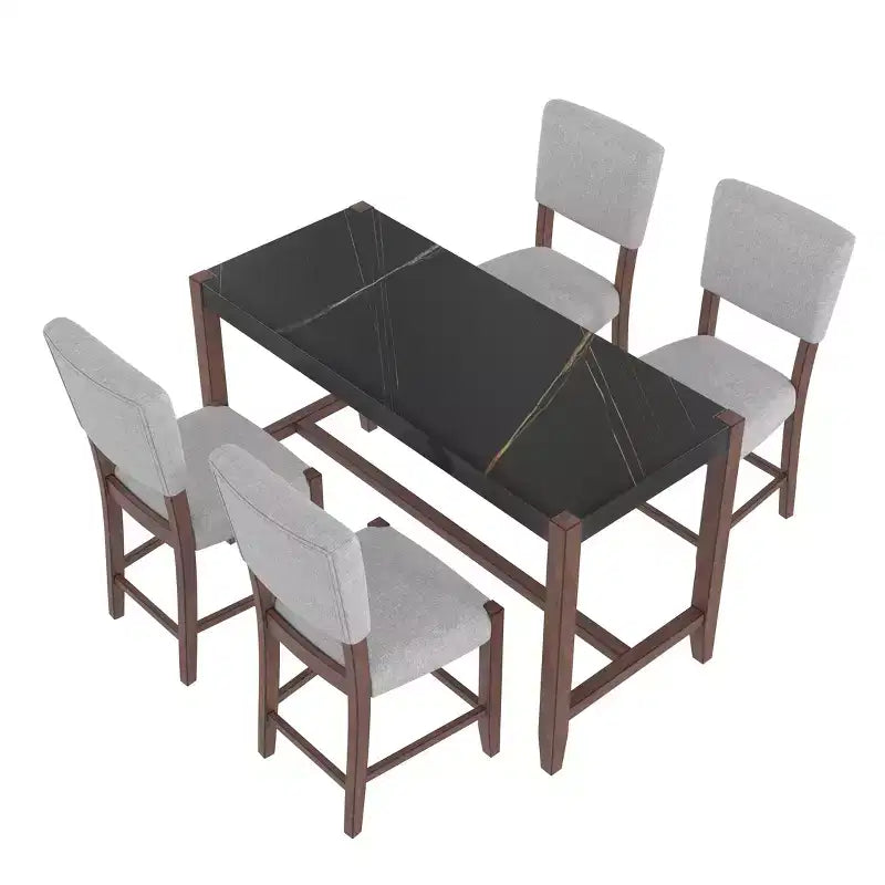 Ensemble de table à manger en marbre hauteur comptoir pour 4 personnes, ensemble de table de bar 5 pièces avec 4 chaises rembourrées pour salle à manger, pub, cuisine, petit espace