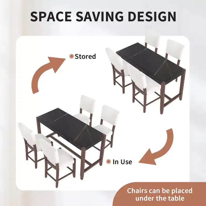 Ensemble de table à manger en marbre hauteur comptoir pour 4 personnes, ensemble de table de bar 5 pièces avec 4 chaises rembourrées pour salle à manger, pub, cuisine, petit espace