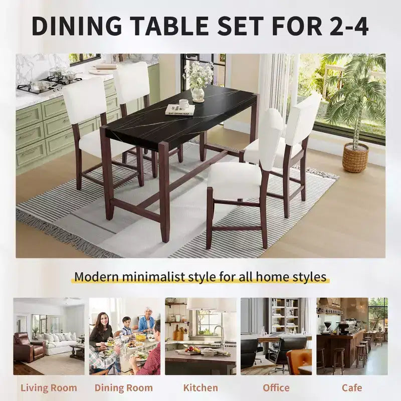 Ensemble de table à manger en marbre hauteur comptoir pour 4 personnes, ensemble de table de bar 5 pièces avec 4 chaises rembourrées pour salle à manger, pub, cuisine, petit espace