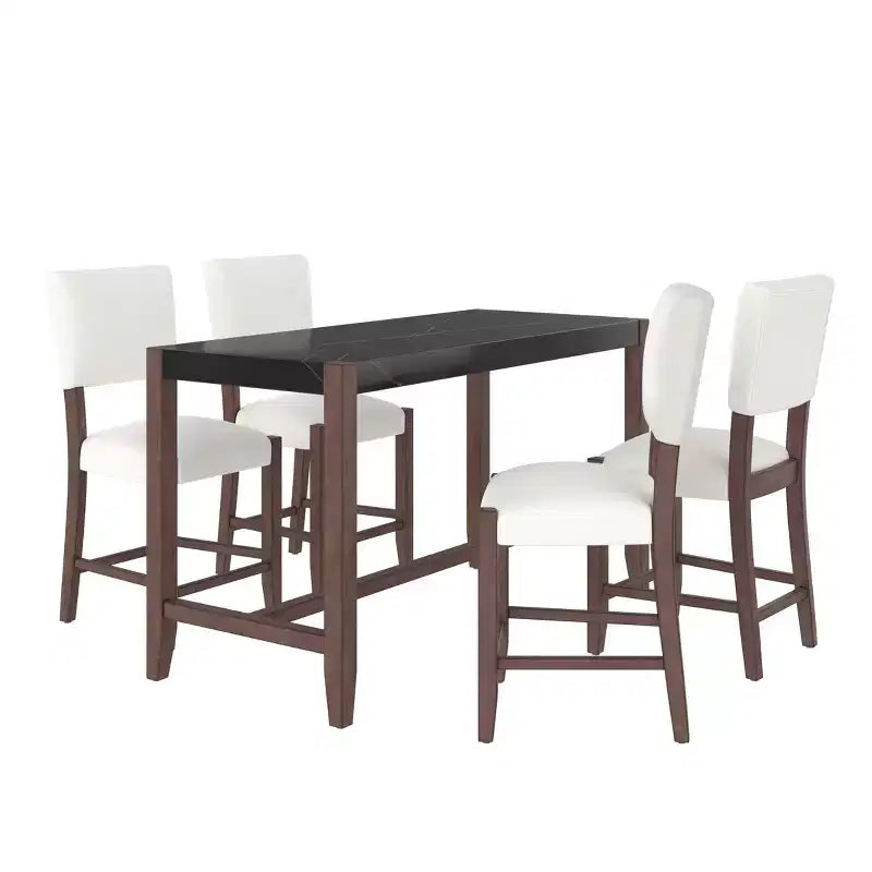 Ensemble de table à manger en marbre hauteur comptoir pour 4 personnes, ensemble de table de bar 5 pièces avec 4 chaises rembourrées pour salle à manger, pub, cuisine, petit espace