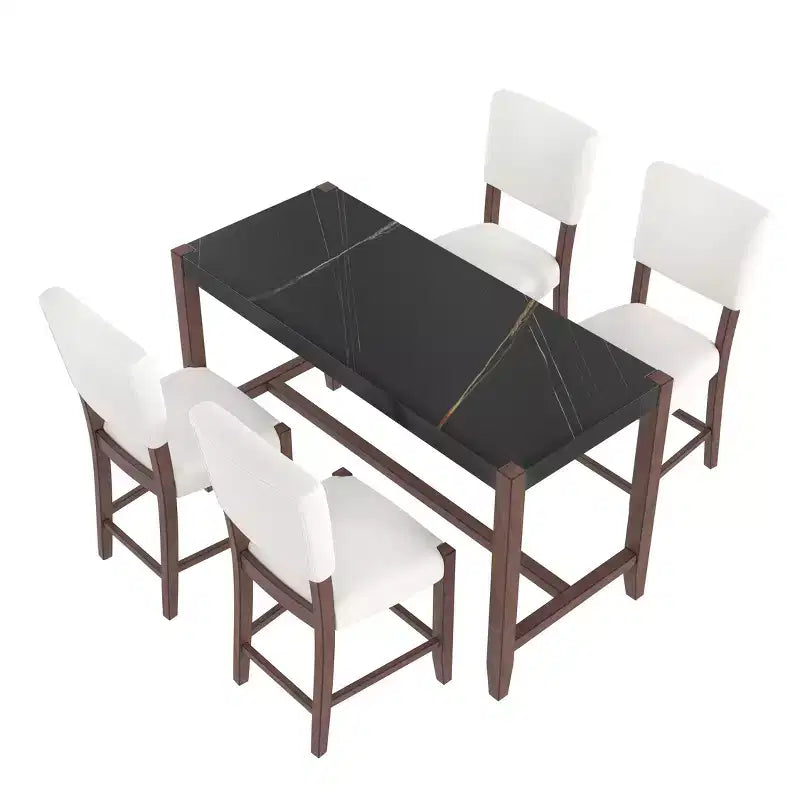 Ensemble de table à manger en marbre hauteur comptoir pour 4 personnes, ensemble de table de bar 5 pièces avec 4 chaises rembourrées pour salle à manger, pub, cuisine, petit espace