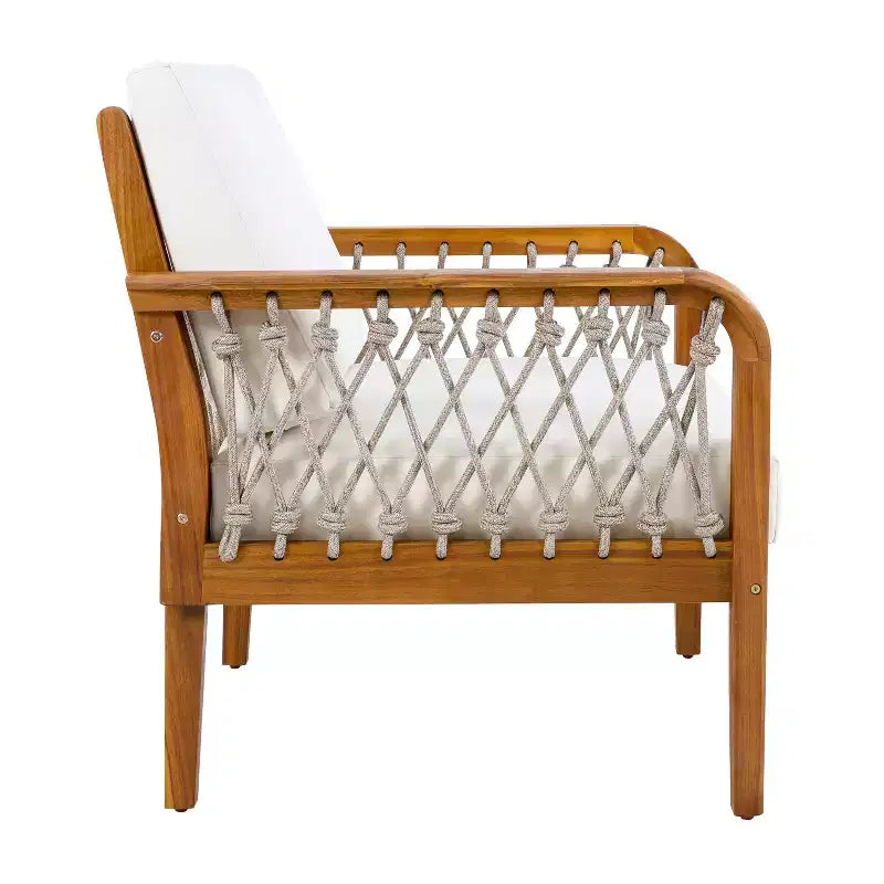 Christopher Knight Home Tzuyu Farmhouse Outdoor Acacia Wood Loveseat and Coffee Table Set with Handwoven Rope