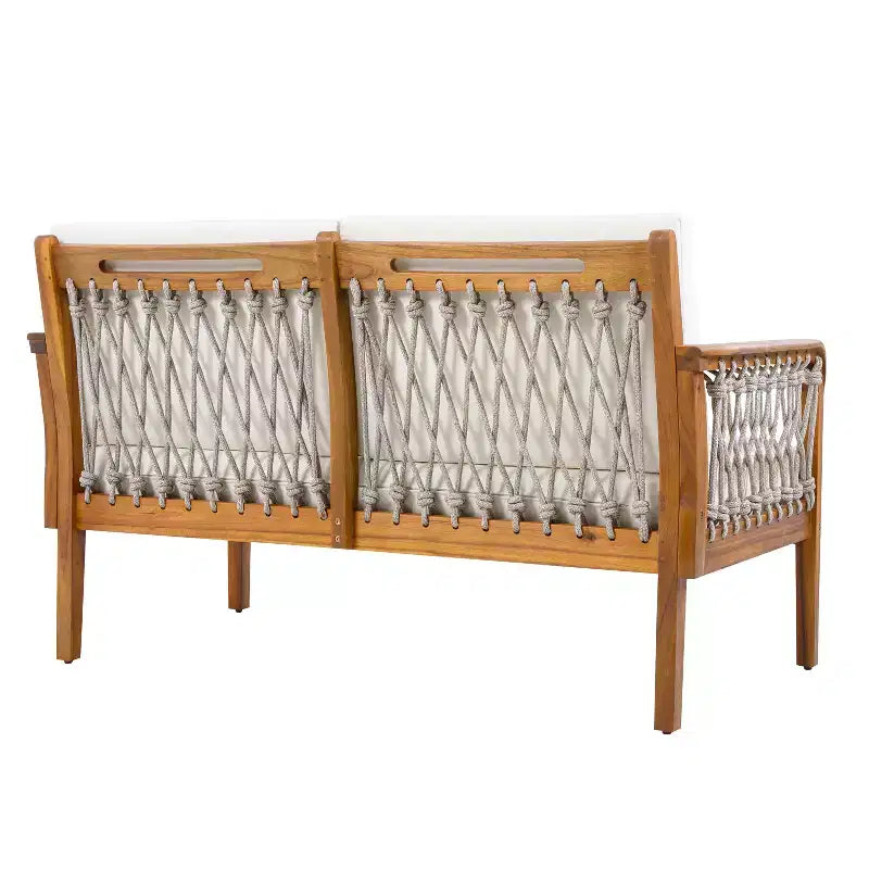 Christopher Knight Home Tzuyu Farmhouse Outdoor Acacia Wood Loveseat and Coffee Table Set with Handwoven Rope