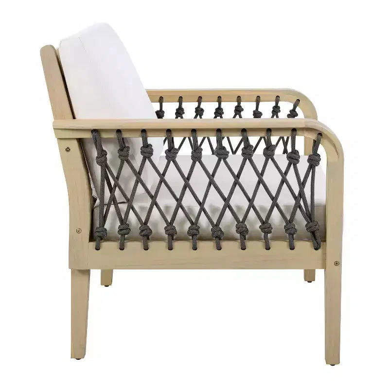 Christopher Knight Home Tzuyu Farmhouse Outdoor Acacia Wood Loveseat and Coffee Table Set with Handwoven Rope