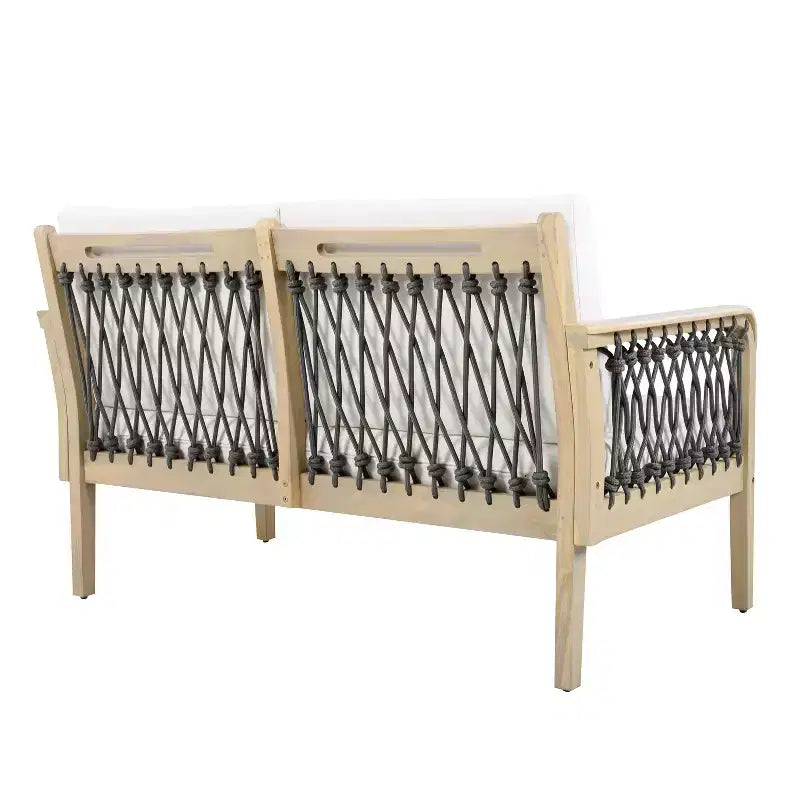 Christopher Knight Home Tzuyu Farmhouse Outdoor Acacia Wood Loveseat and Coffee Table Set with Handwoven Rope