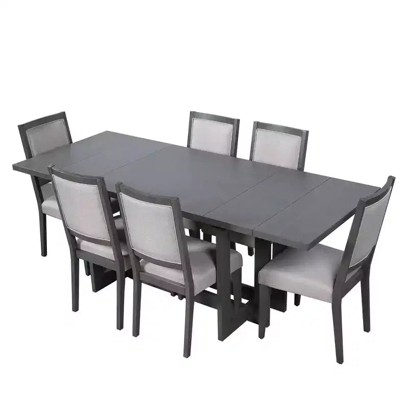 Ensemble de salle à manger rustique Whisen 7 pièces extensible, table de cuisine à tréteaux de 82 po et 6 chaises de salle à manger rembourrées avec pieds en bois d'hévéa