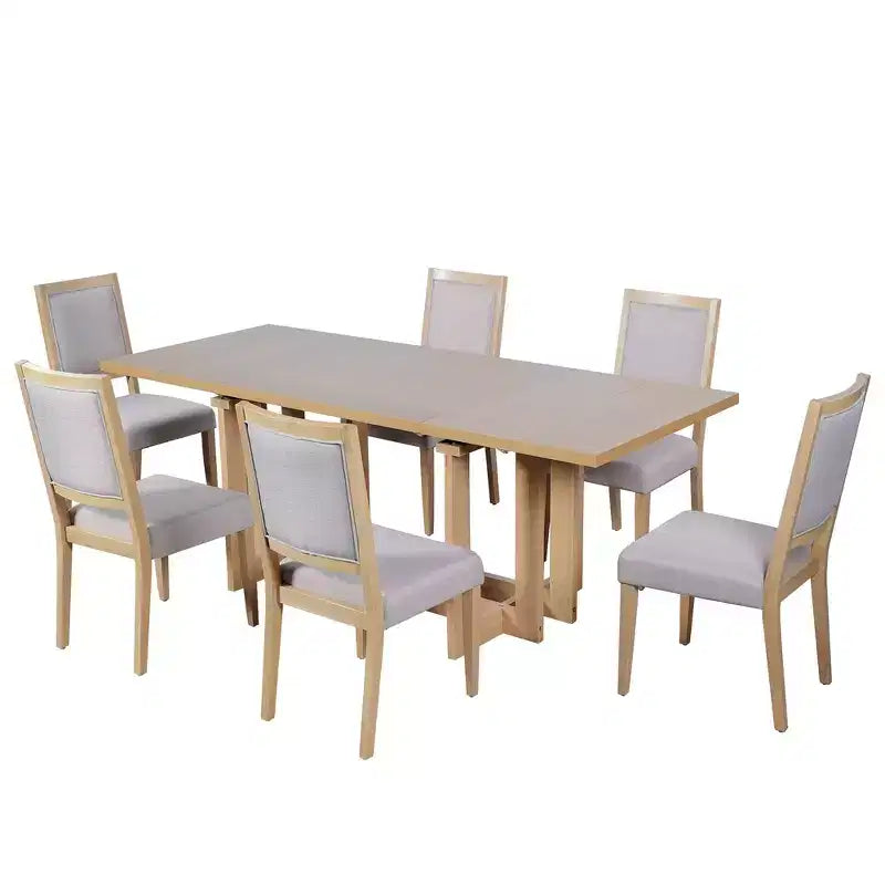 Ensemble de salle à manger rustique Whisen 7 pièces extensible, table de cuisine à tréteaux de 82 po et 6 chaises de salle à manger rembourrées avec pieds en bois d'hévéa