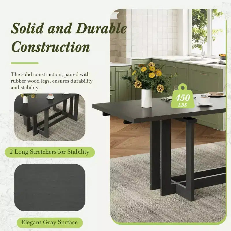 Ensemble de salle à manger rustique Whisen 7 pièces extensible, table de cuisine à tréteaux de 82 po et 6 chaises de salle à manger rembourrées avec pieds en bois d'hévéa