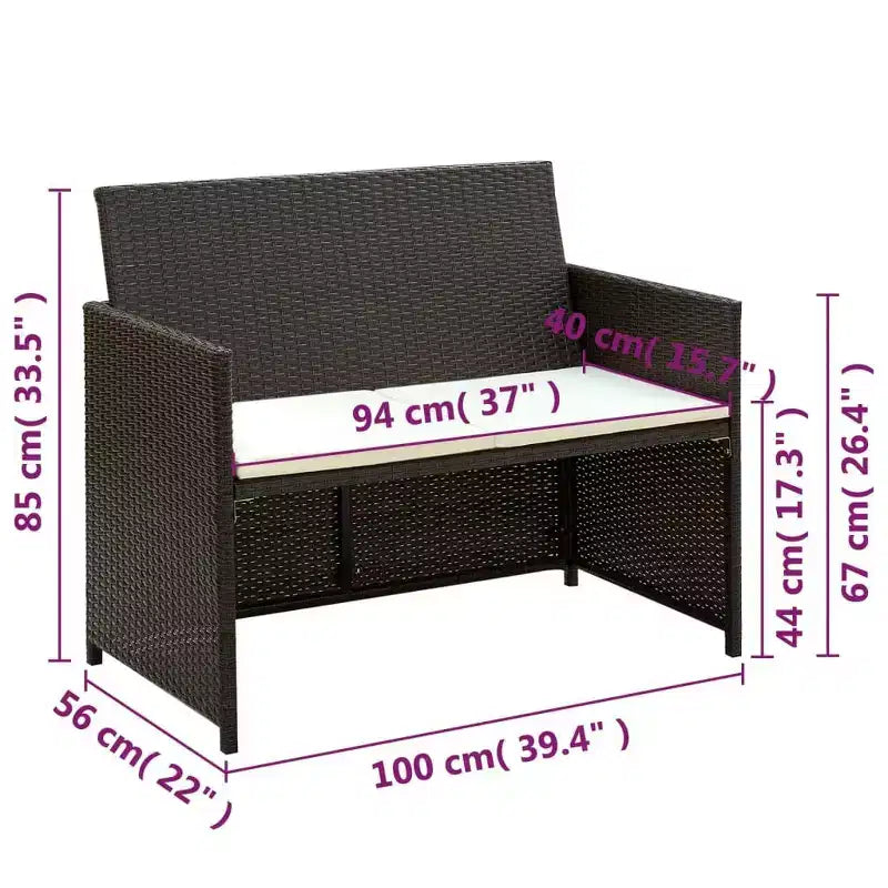 vidaXL Sofa Set PE rattan, powder-coated steel, polyester Medium
