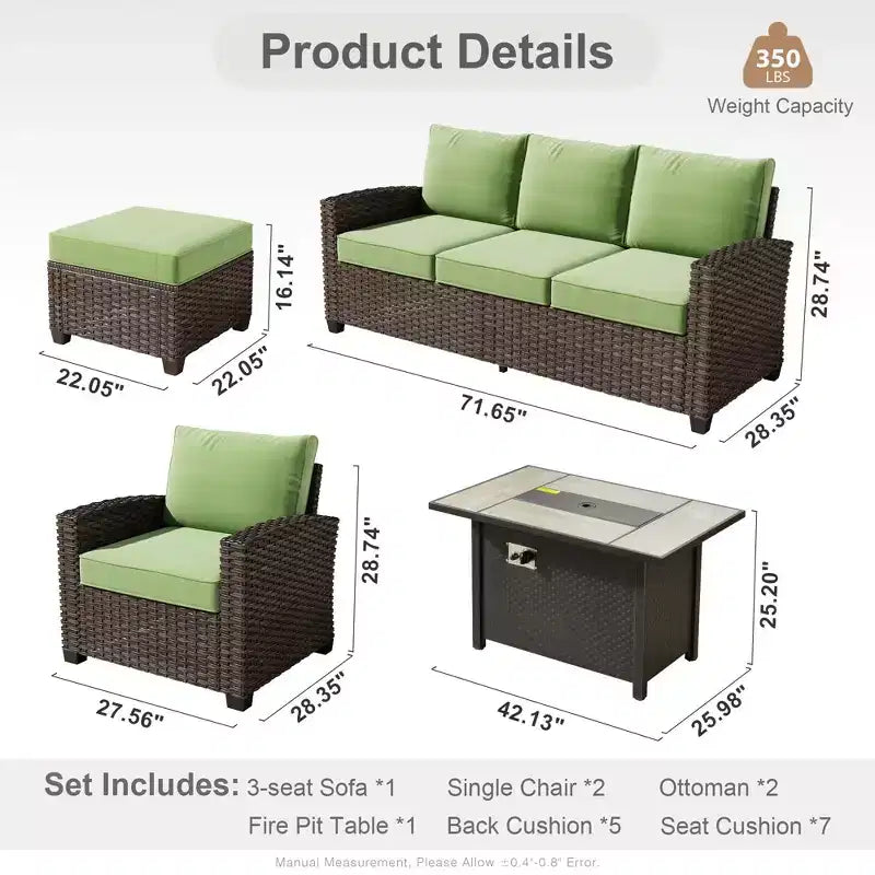 HOMLUX 4-Season Outdoor Sofa Set 3+2+2 Seating with Firepit Weatherproof Patio Furniture for Garden
