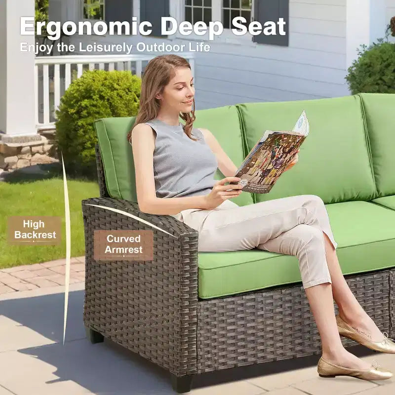 HOMLUX 4-Season Outdoor Sofa Set 3+2+2 Seating with Firepit Weatherproof Patio Furniture for Garden