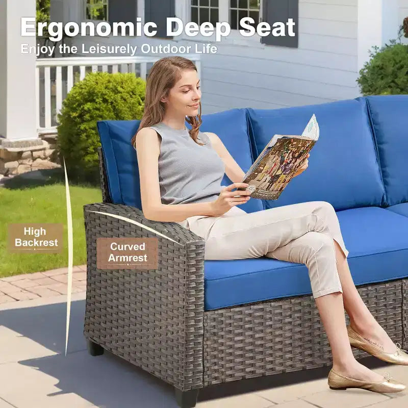 HOMLUX 4-Season Outdoor Sofa Set 3+2+2 Seating with Firepit Weatherproof Patio Furniture for Garden