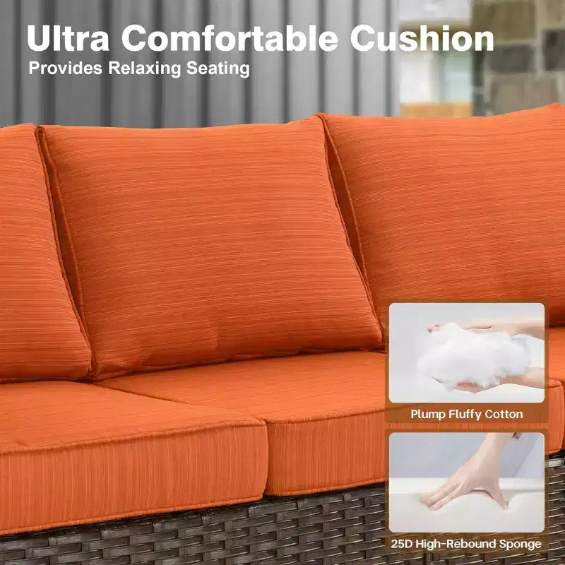 HOMLUX 4-Season Outdoor Sofa Set 3+2+2 Seating with Firepit Weatherproof Patio Furniture for Garden