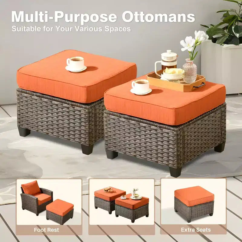 HOMLUX 4-Season Outdoor Sofa Set 3+2+2 Seating with Firepit Weatherproof Patio Furniture for Garden