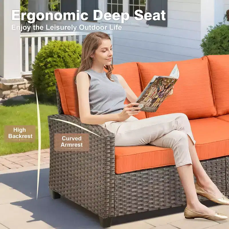 HOMLUX 4-Season Outdoor Sofa Set 3+2+2 Seating with Firepit Weatherproof Patio Furniture for Garden