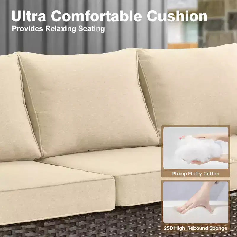 HOMLUX 4-Season Outdoor Sofa Set 3+2+2 Seating with Firepit Weatherproof Patio Furniture for Garden