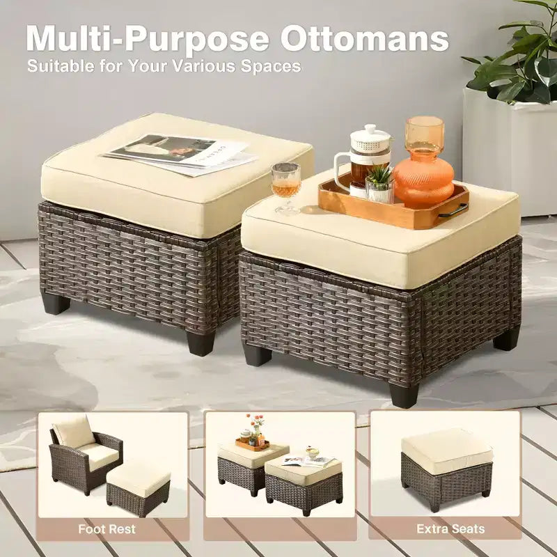 HOMLUX 4-Season Outdoor Sofa Set 3+2+2 Seating with Firepit Weatherproof Patio Furniture for Garden