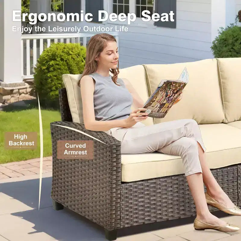 HOMLUX 4-Season Outdoor Sofa Set 3+2+2 Seating with Firepit Weatherproof Patio Furniture for Garden